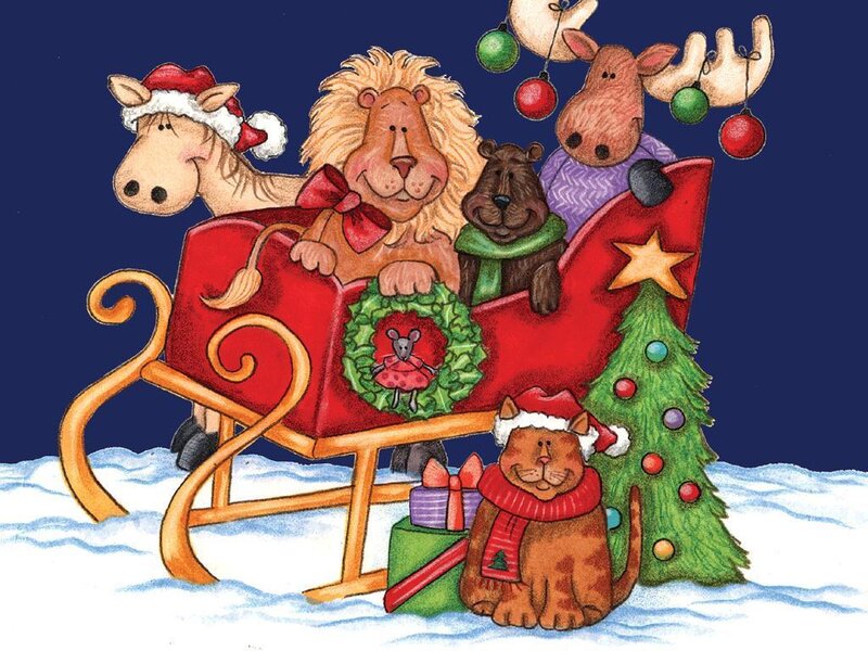 Animals in a Sleigh — Red