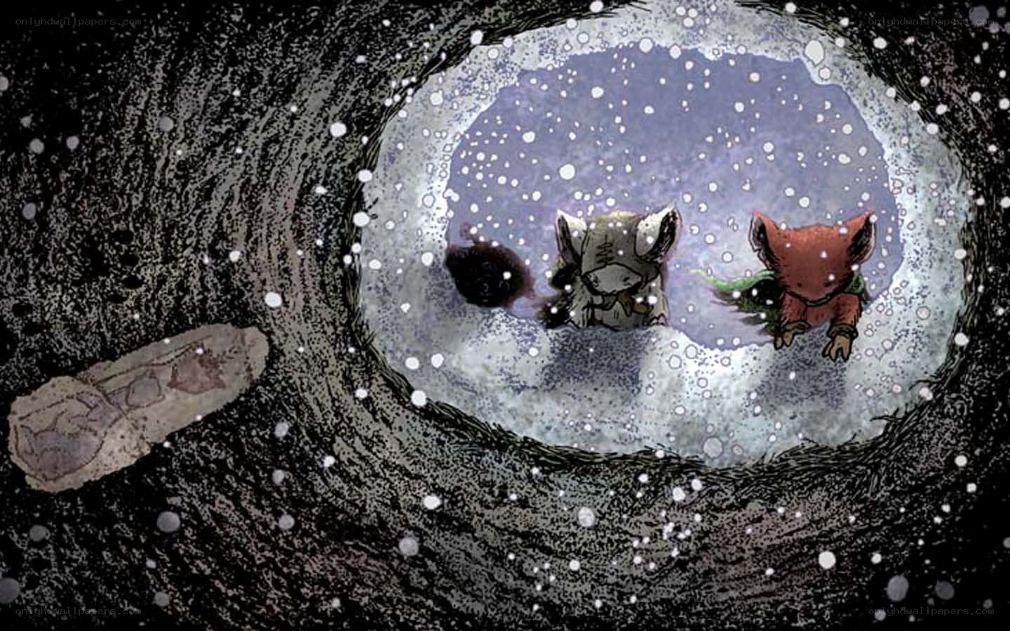 animals in a snowy burrow