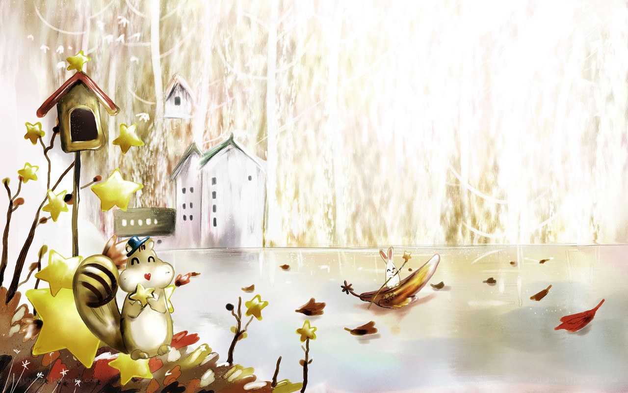 Animals in a starry forest