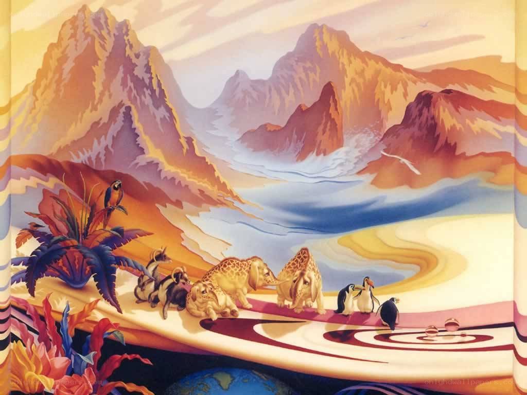 Animals in a surreal landscape