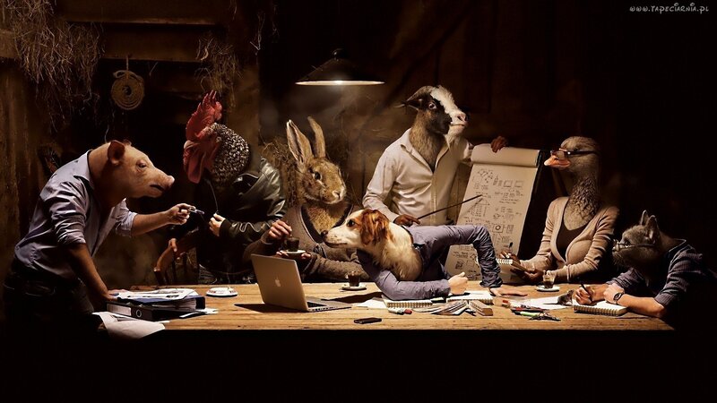 Animals in Business Meeting — Brown