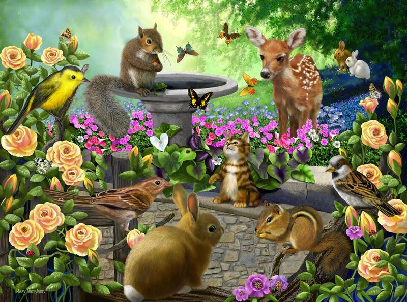 Animals in Garden — Green