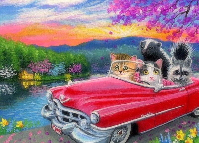 Animals in Red Car