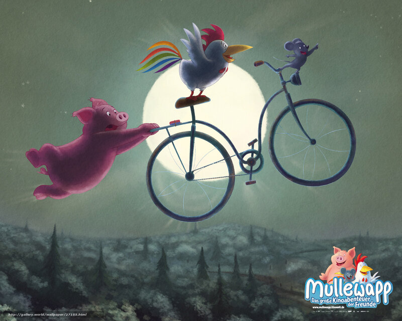 Animals on a flying bicycle