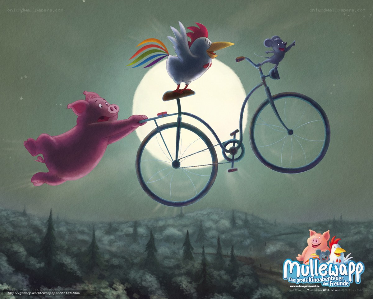Animals on a flying bicycle