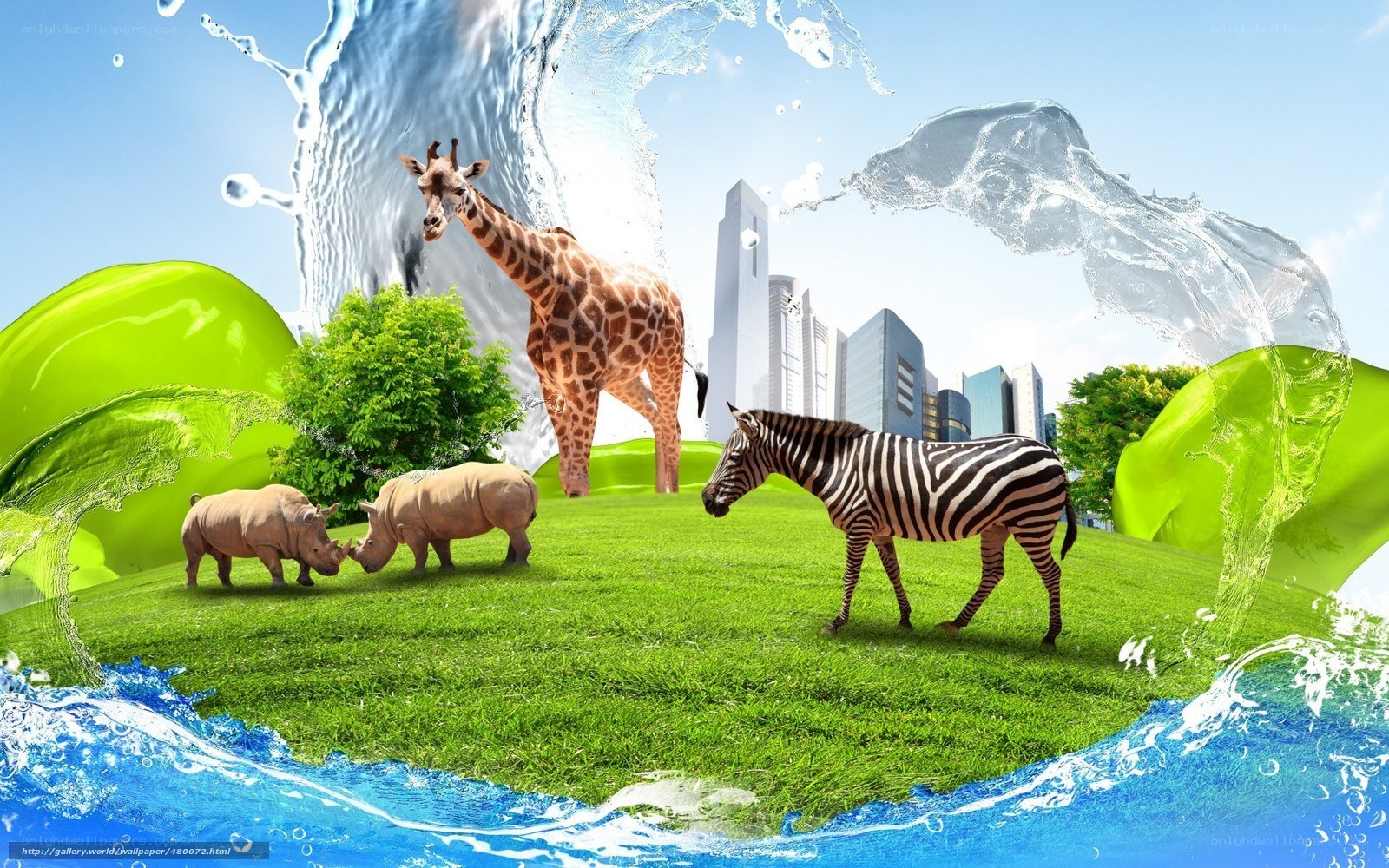 Animals on a green island
