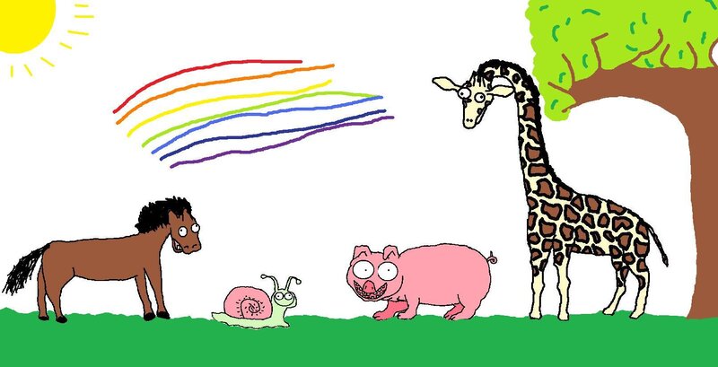 animals under rainbow sky
