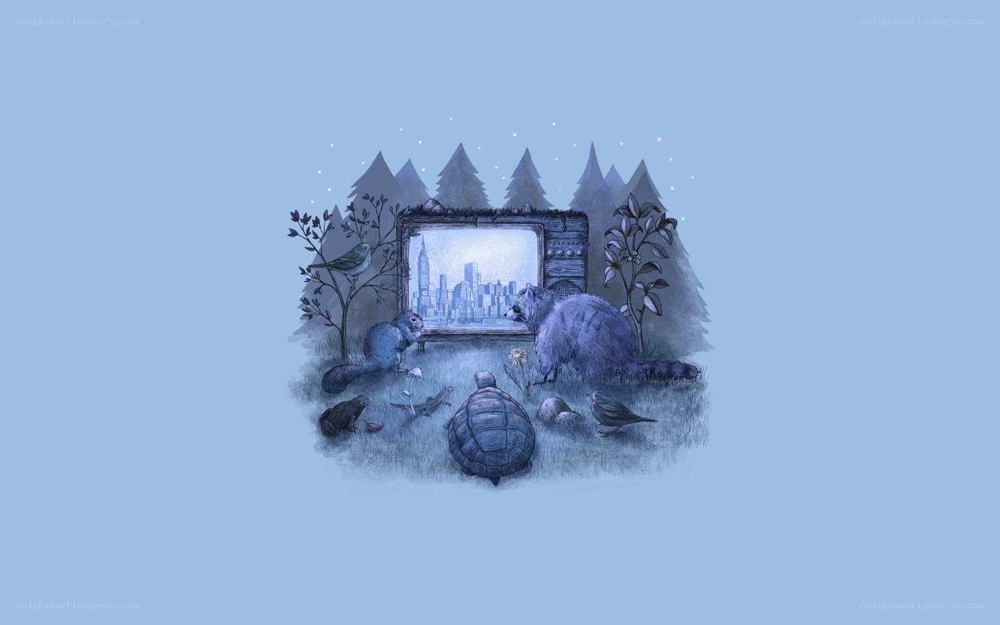 animals watching city on tv