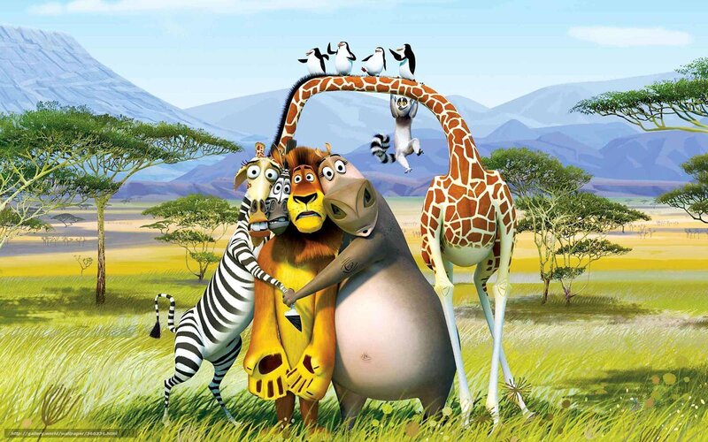 Animated Animals Hugging — Green, Playful