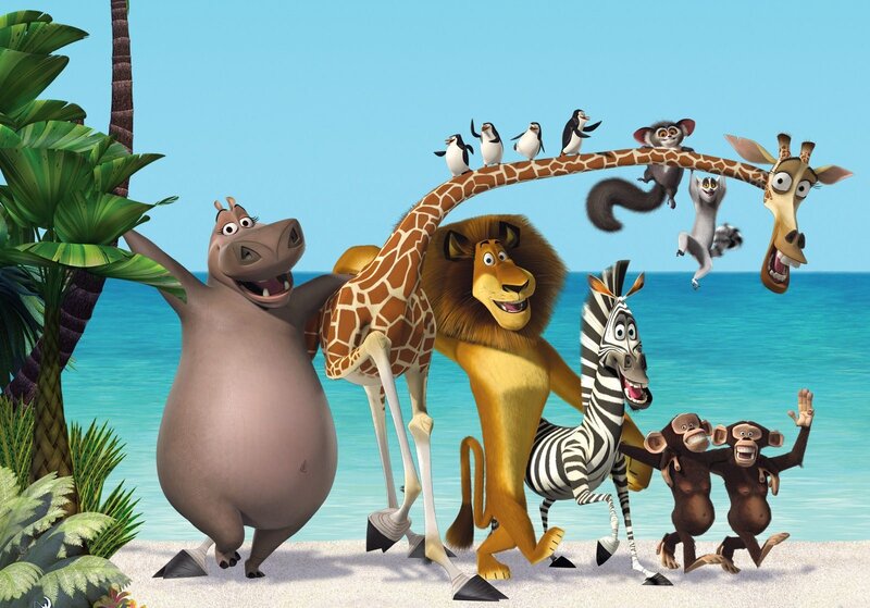 Animated Animals on Beach — Blue, Happy