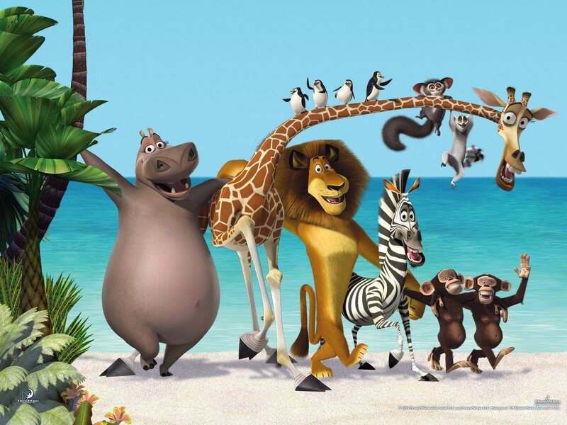 Animated Animals on Beach — Blue, Playful