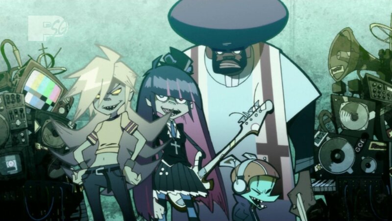animated band in a music room