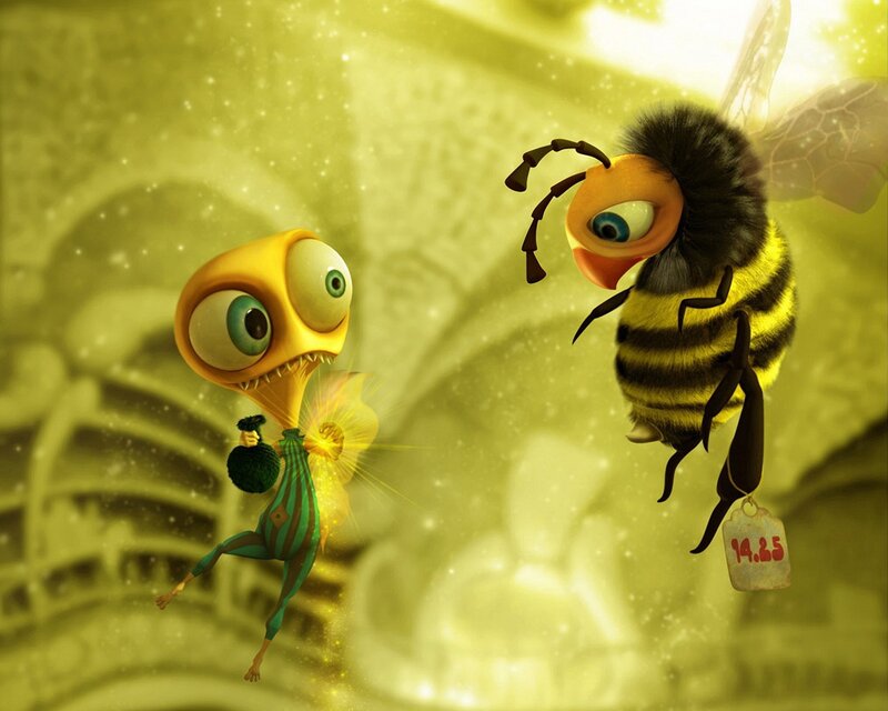 animated bee and alien characters