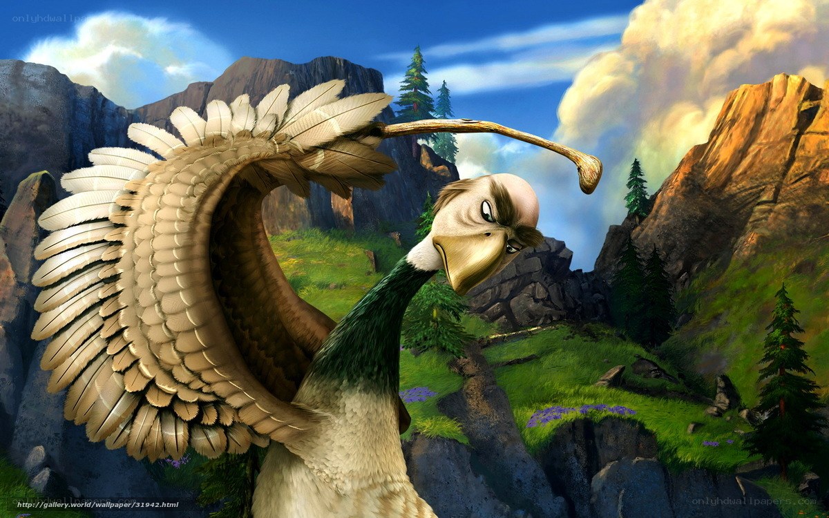 Animated bird in mountain landscape