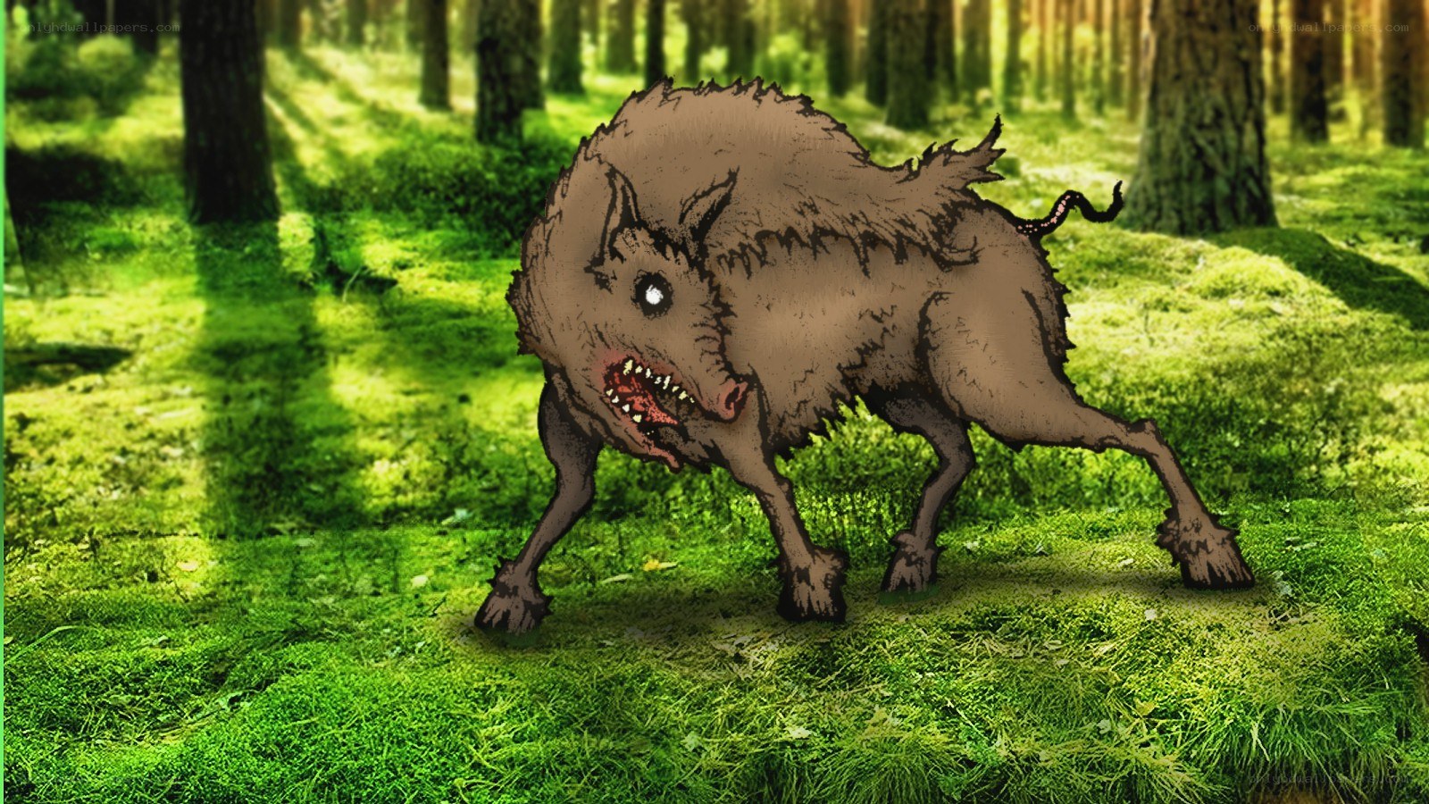 Animated boar in forest