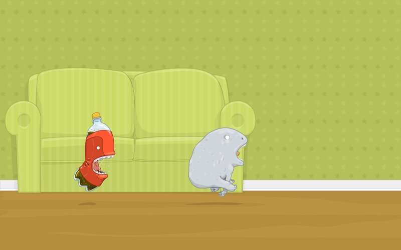 animated bottle and creature running