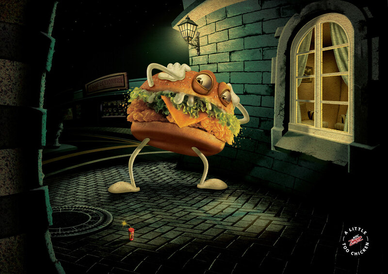 animated burger character on street