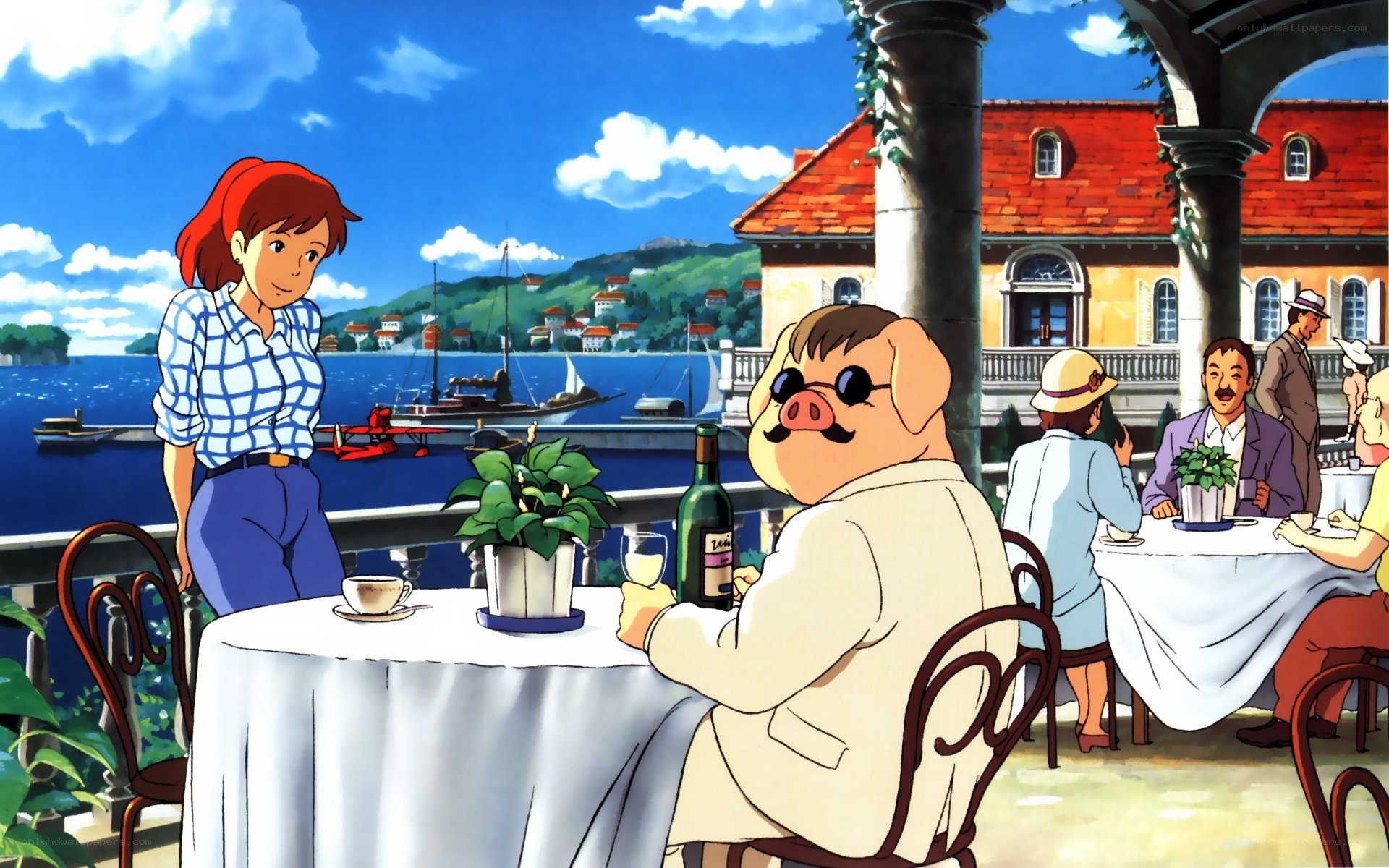 Animated cafe scene by the sea
