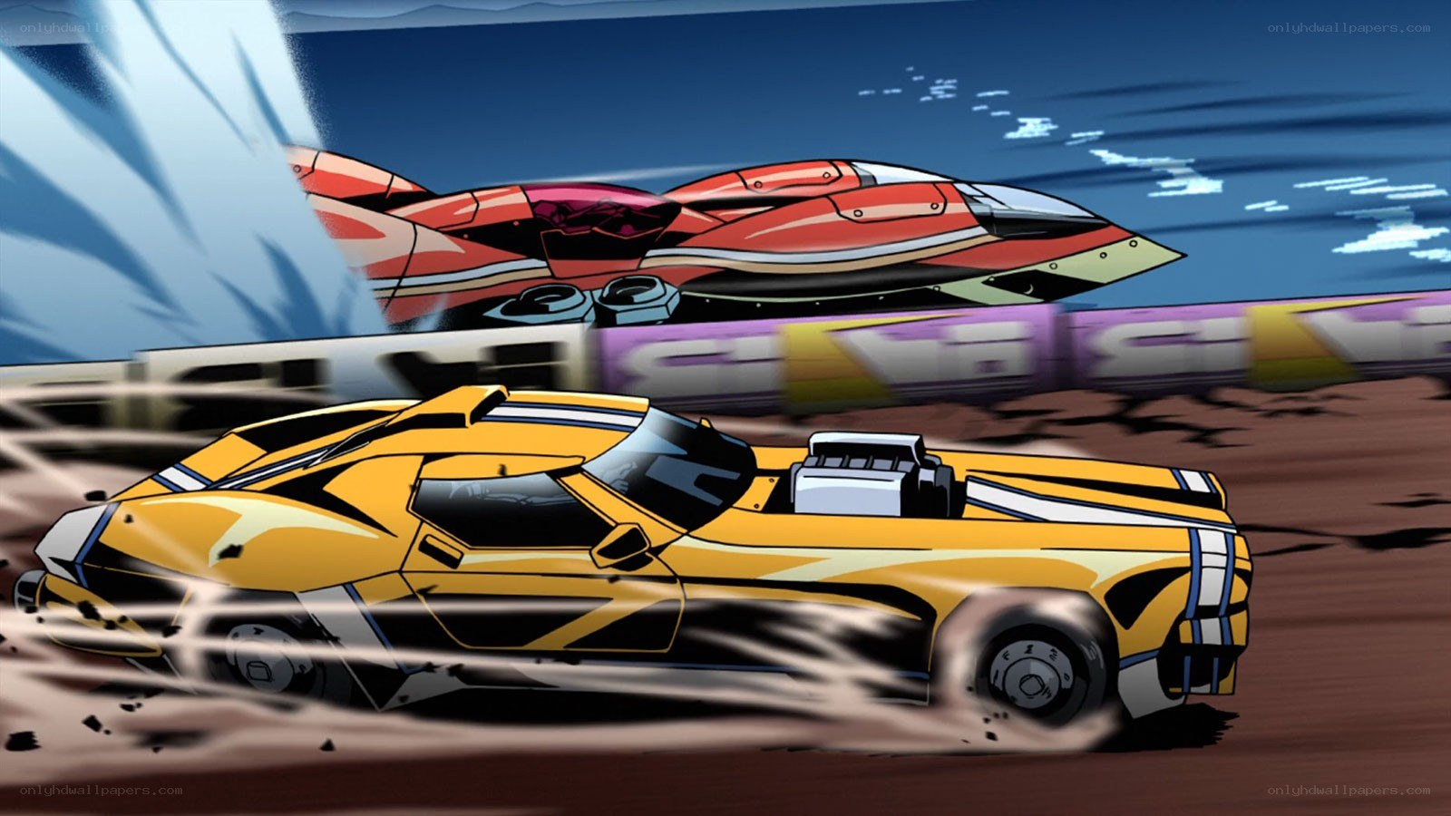 Animated car race scene
