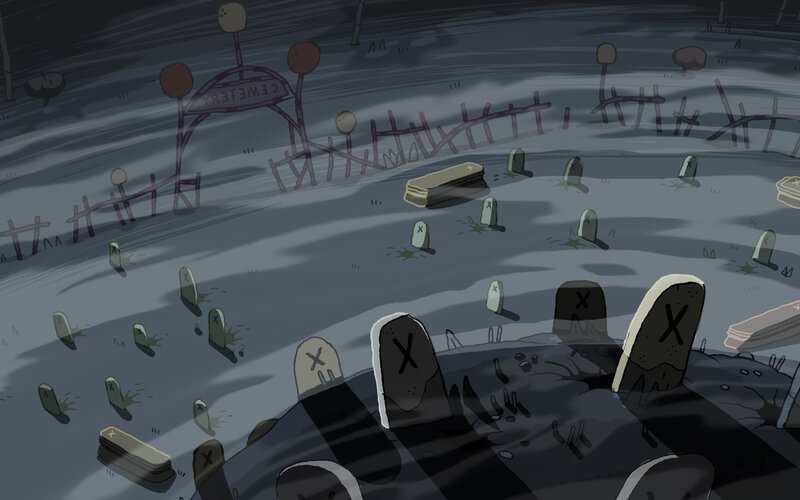 Animated cemetery scene