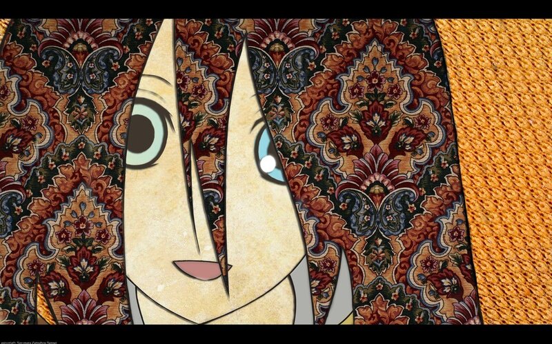 animated character peeking through fabric