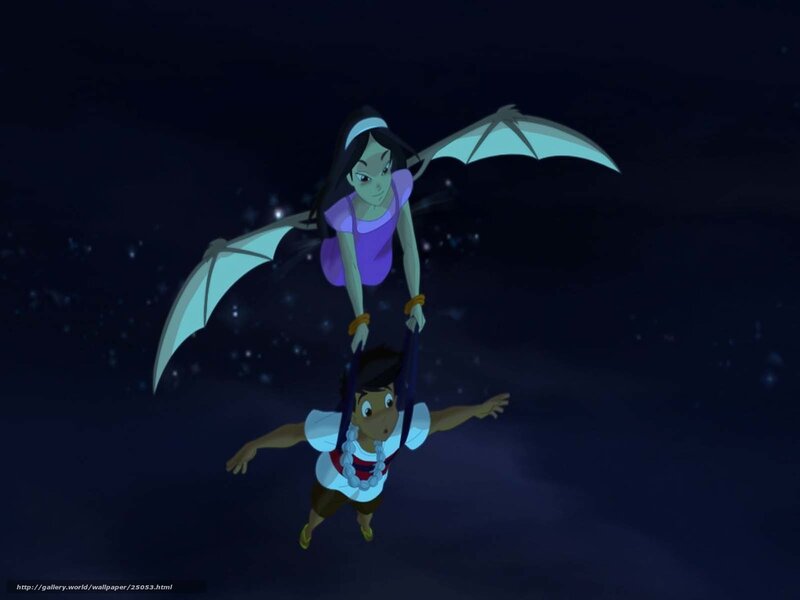 Animated characters flying at night