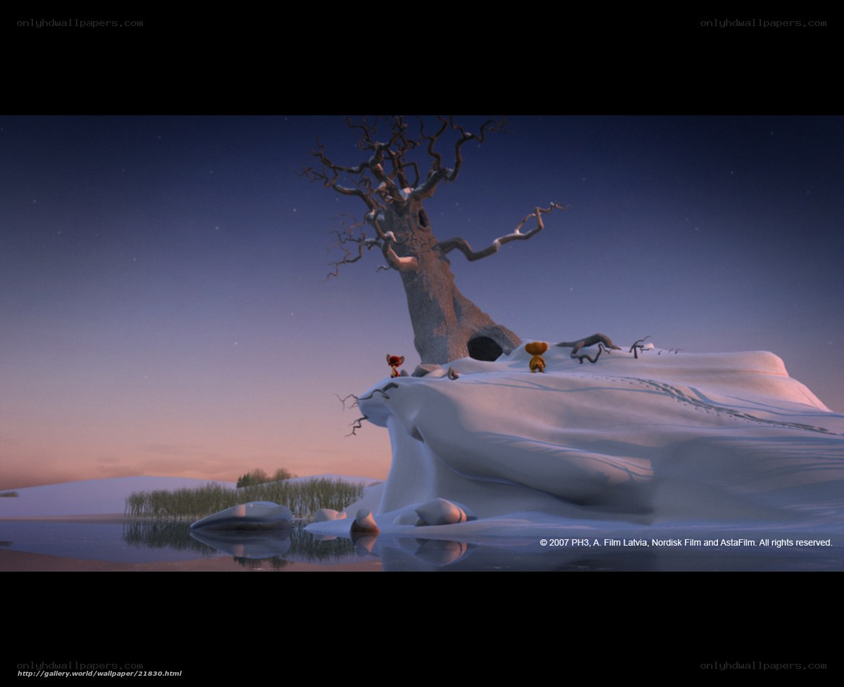 Animated characters on snowy hill