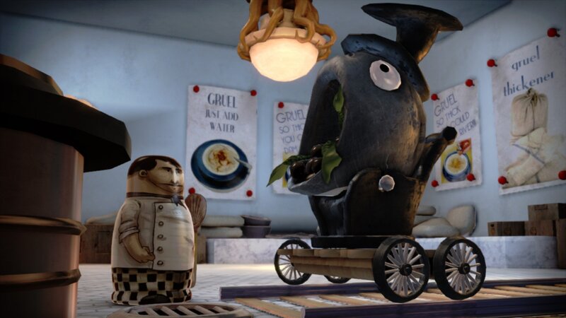 animated chef and gruel machine