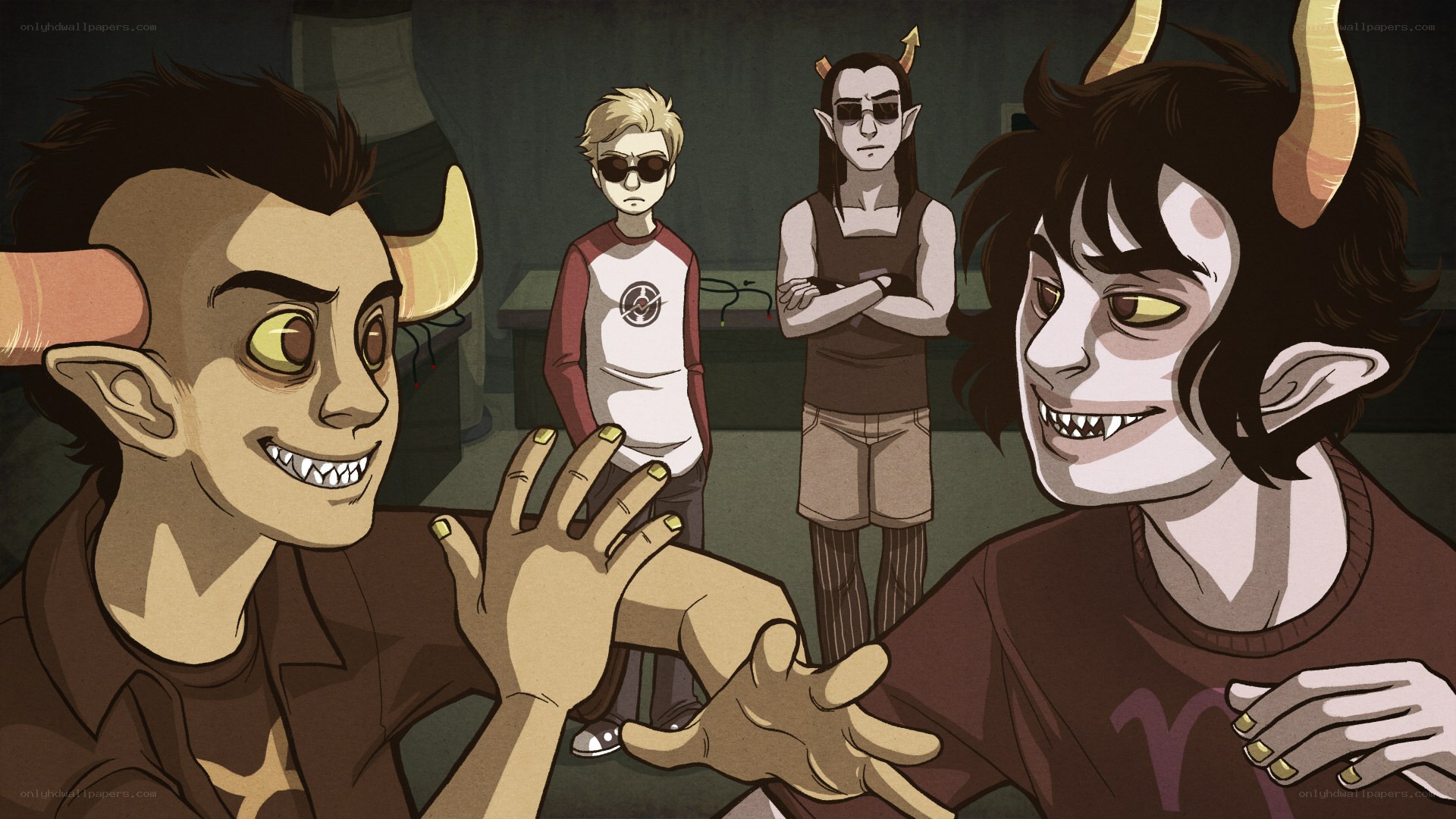 animated demon characters in a room