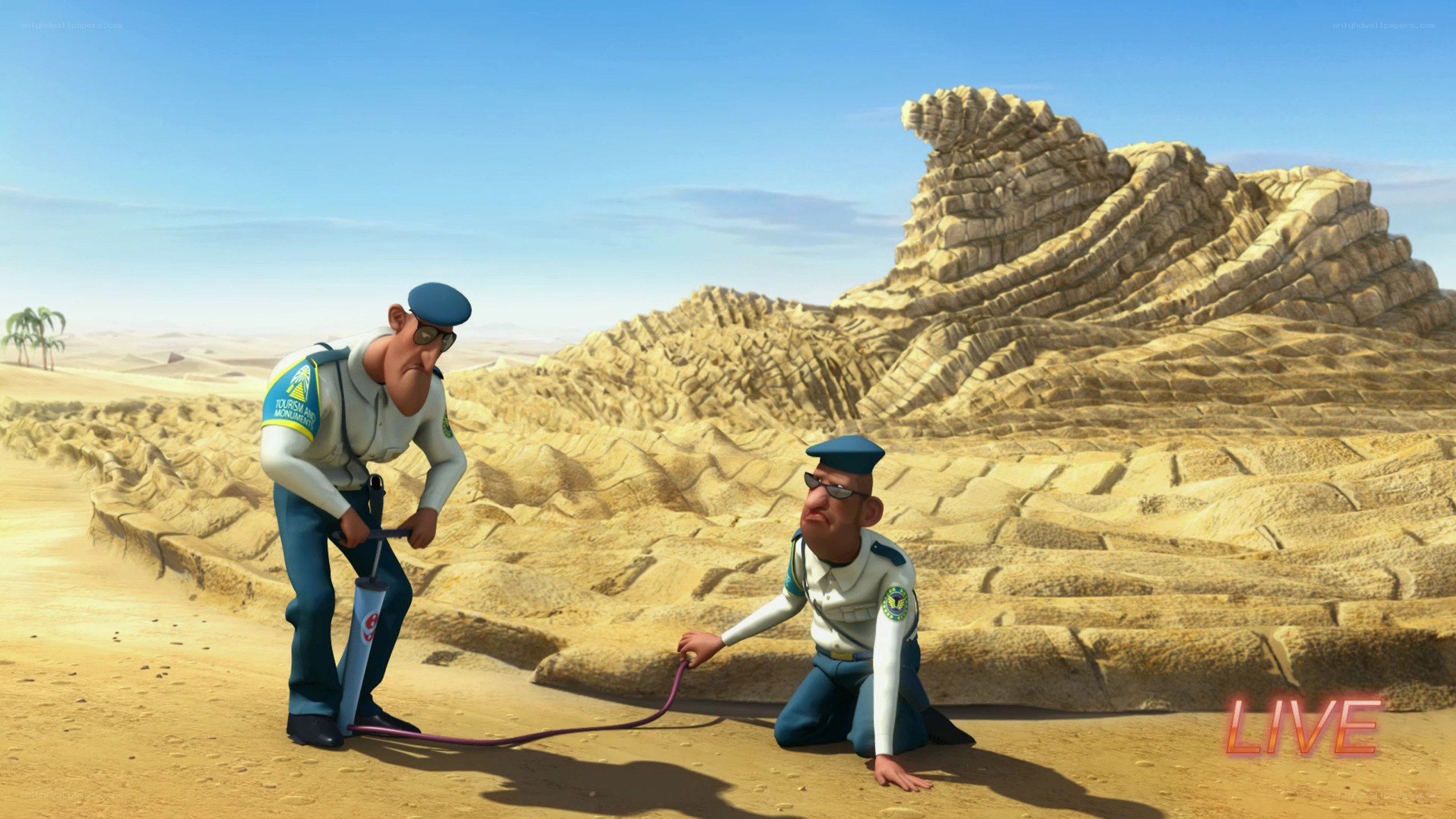 Animated desert scene with guards