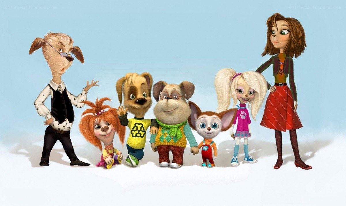 animated dog family group