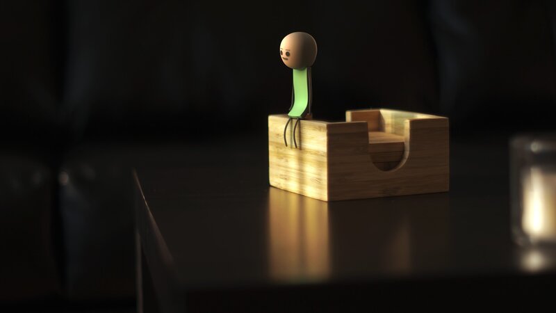 Animated figure on wooden box