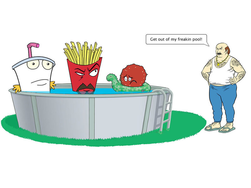 Animated Food Characters in Pool