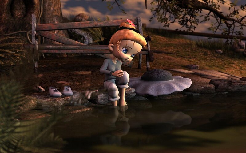 Animated girl by the water