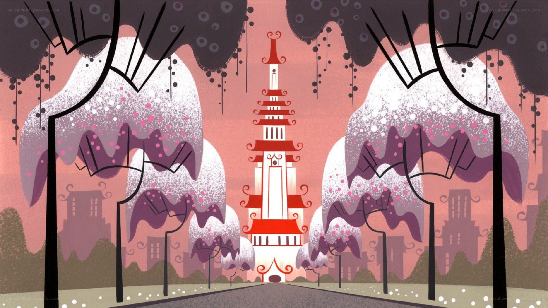animated pagoda in winter
