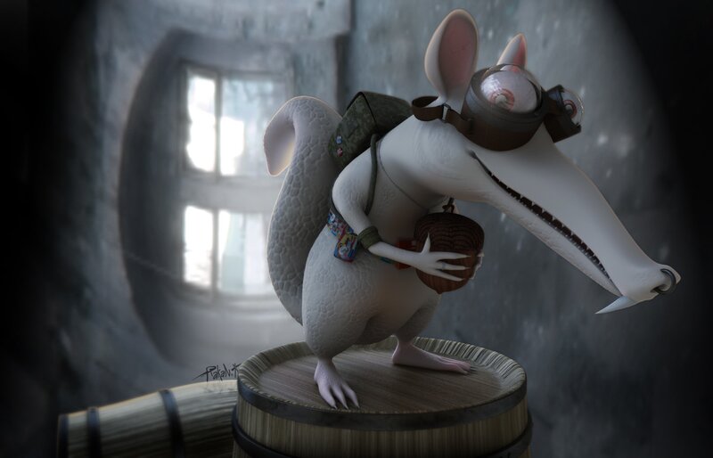 animated rat with goggles