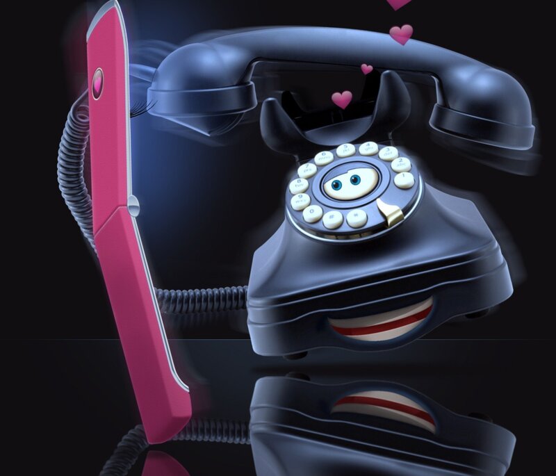 Animated rotary phone with hearts