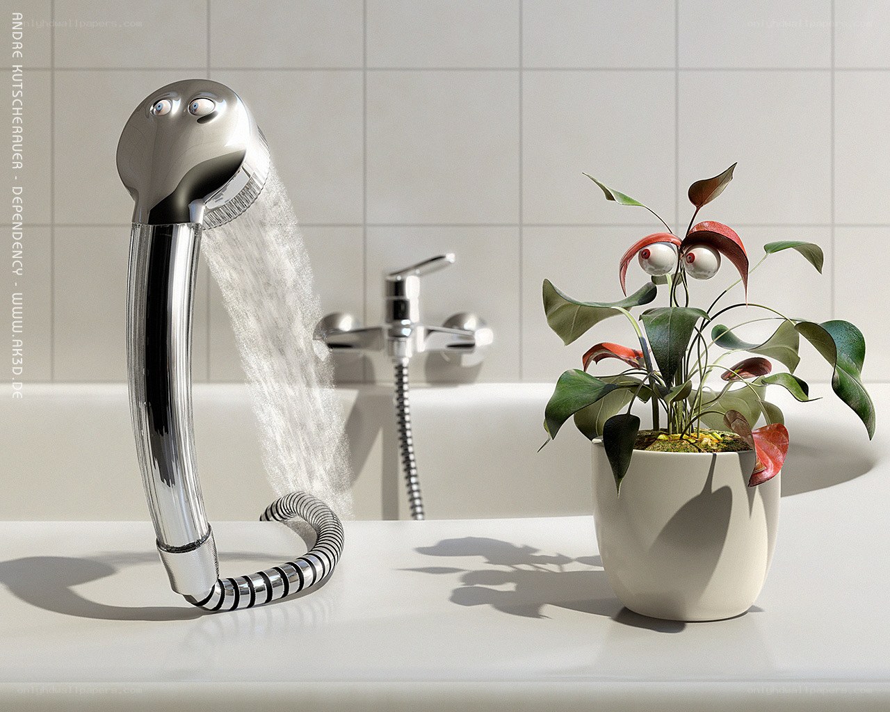Animated shower head and plant