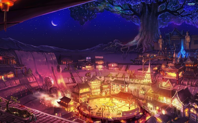 Animated Village at Night