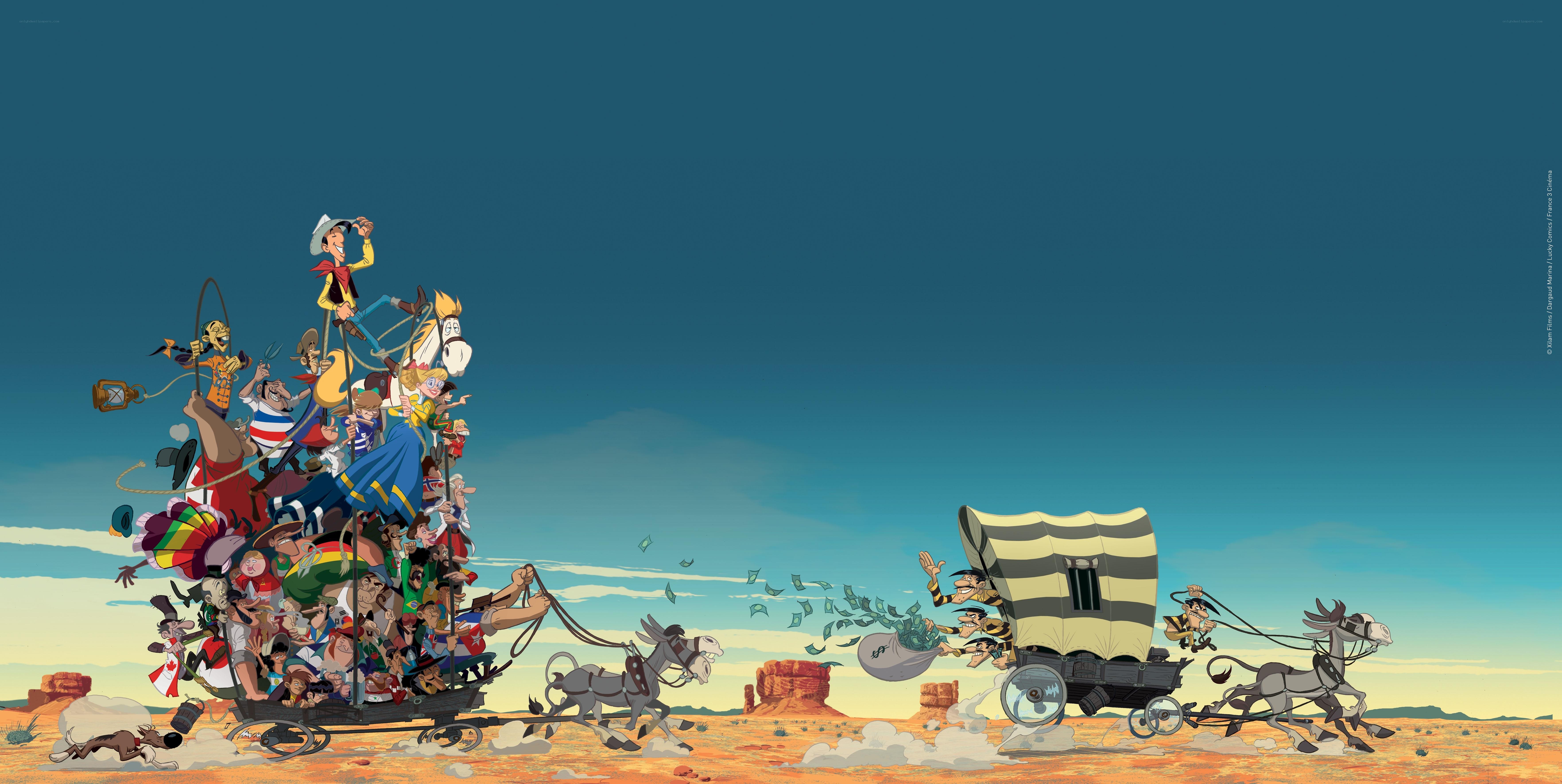 Animated wagon chase in desert