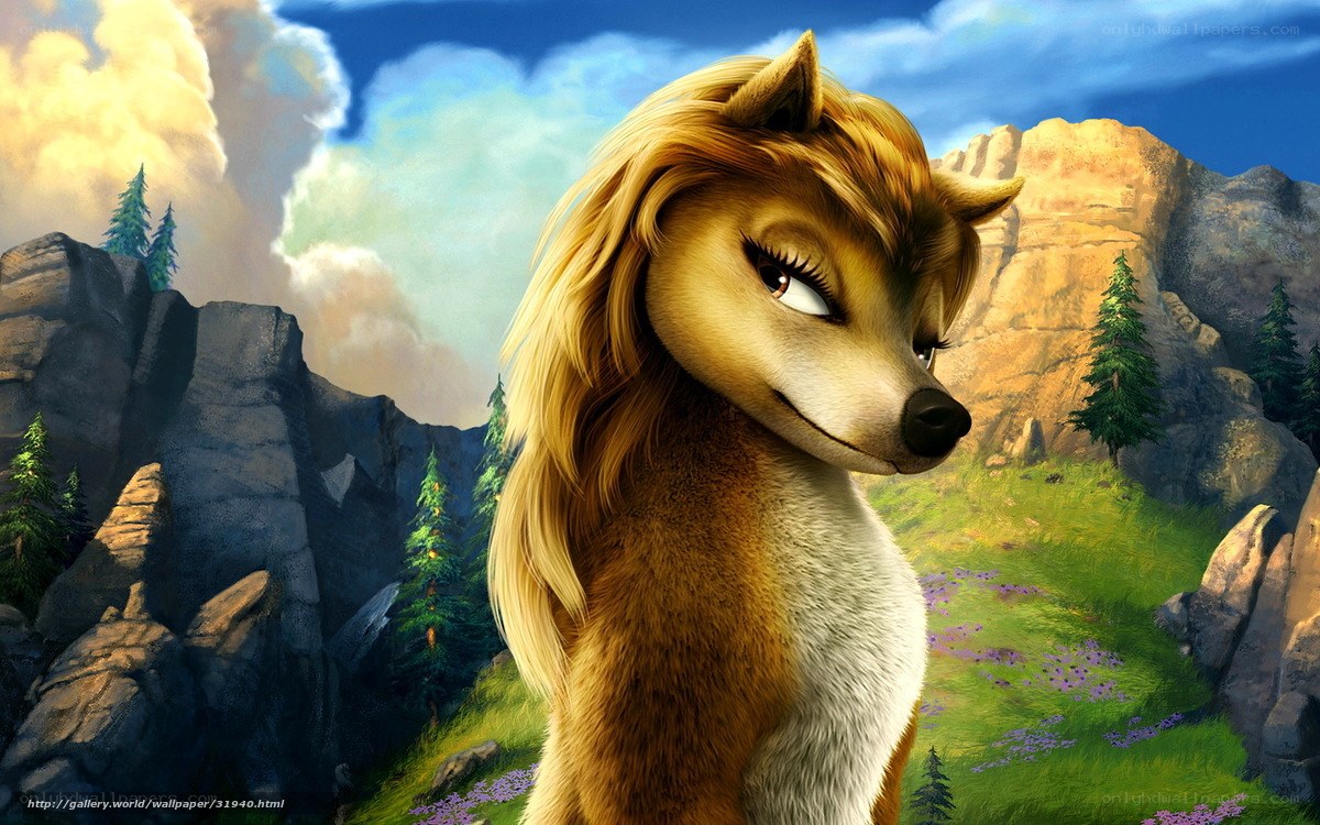 animated wolf character in mountains