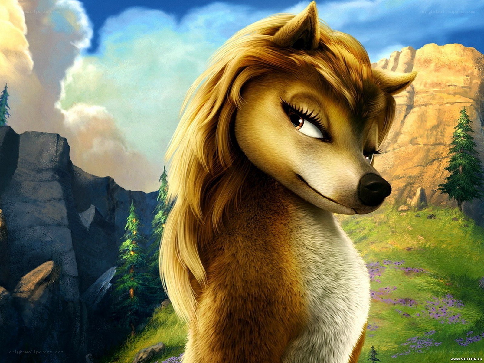 animated wolf character in nature