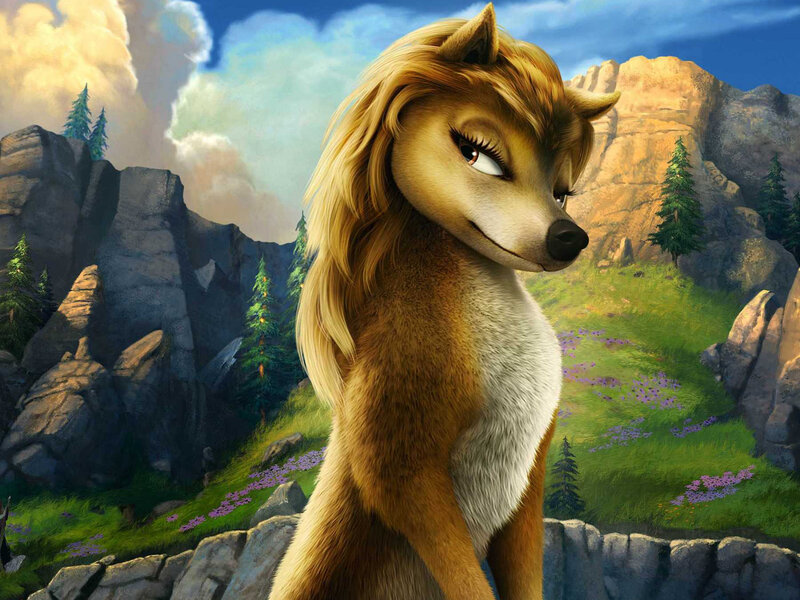 animated wolf character in nature