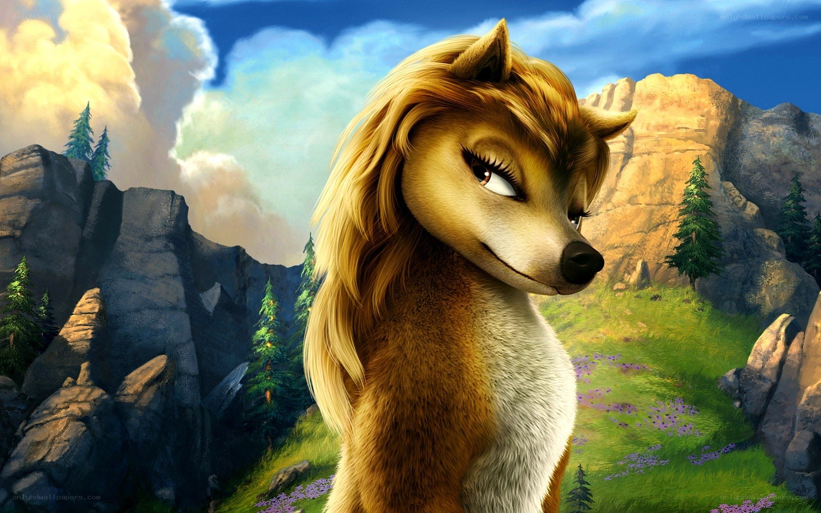 animated wolf character in nature