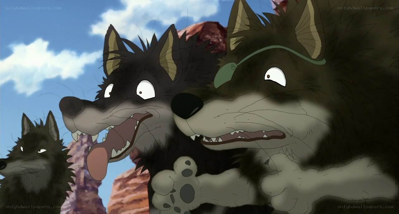 animated wolves in a desert scene