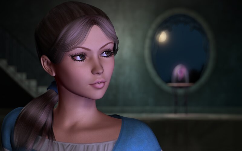 animated woman in blue dress