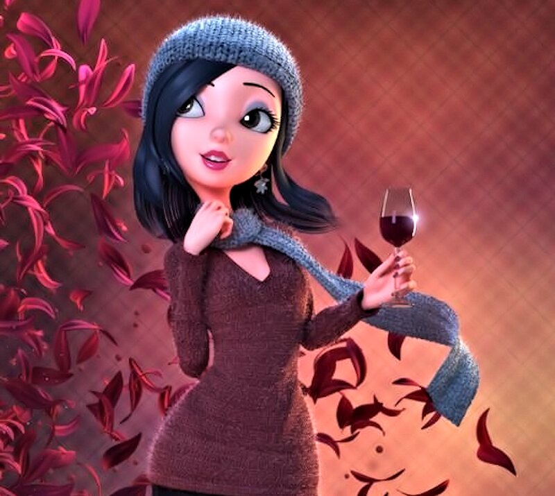 Animated Woman with Wine — Brown
