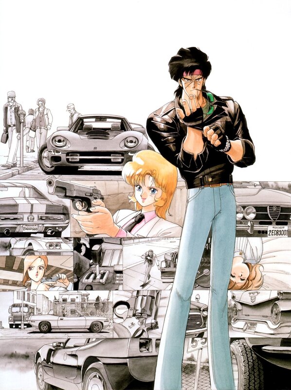 Anime action collage with cars