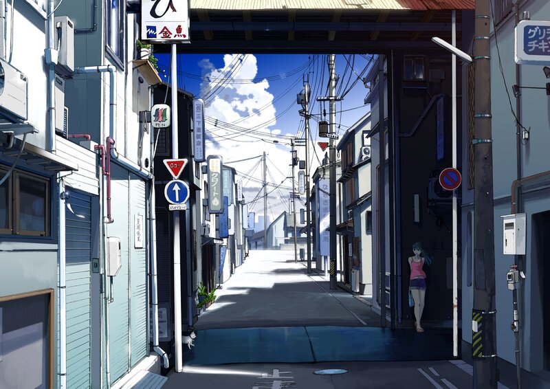 Anime alley with girl