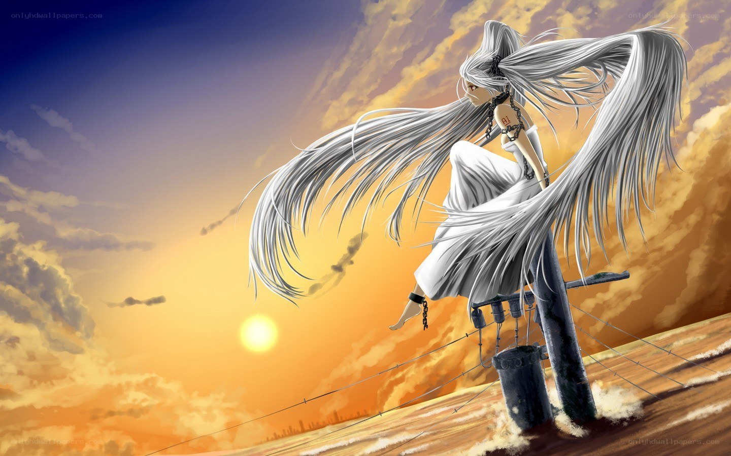 Anime angel at sunset